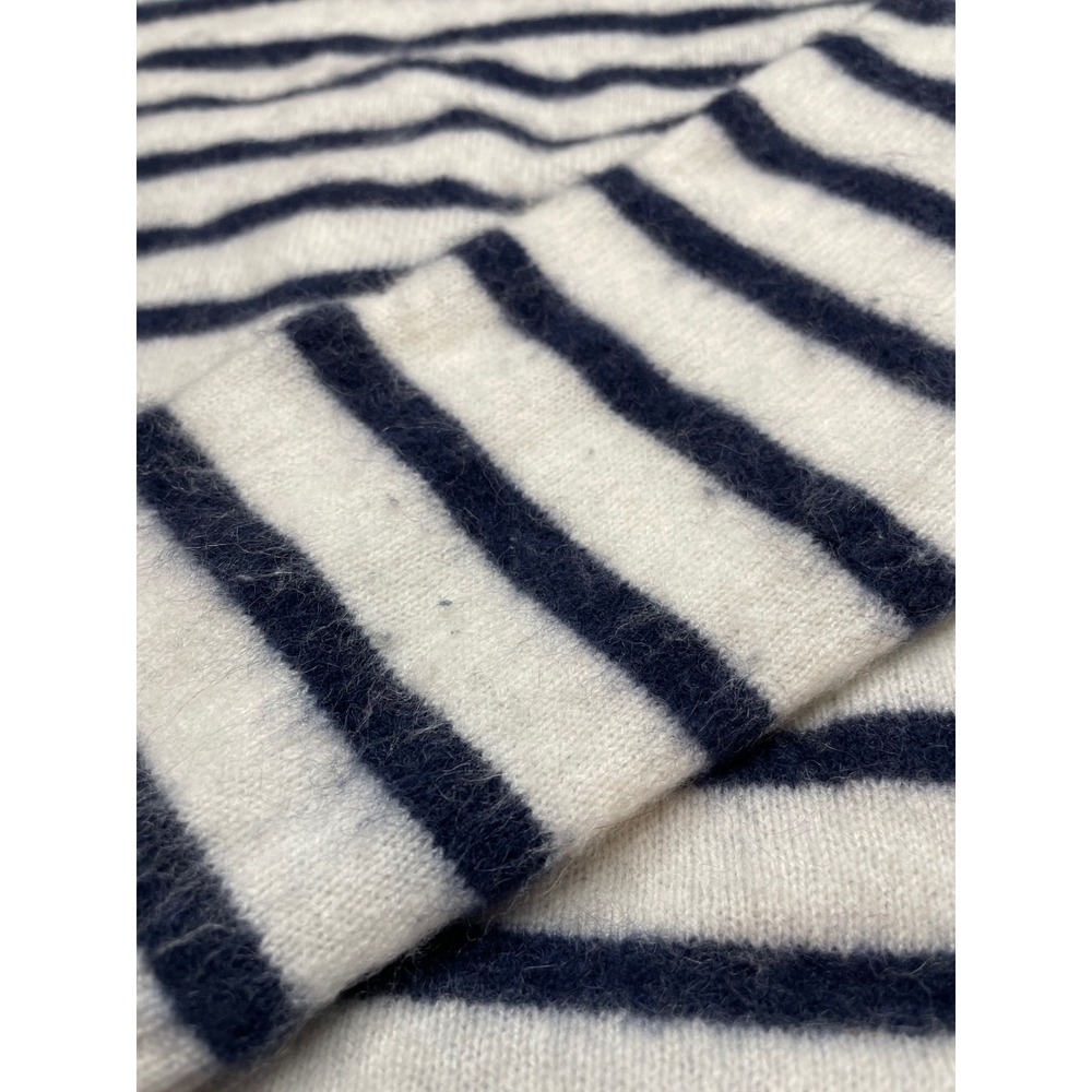 Halston Cashmere Sweater Womens Small Navy White Striped Turtleneck 2-Ply Knit - Picture 9 of 10